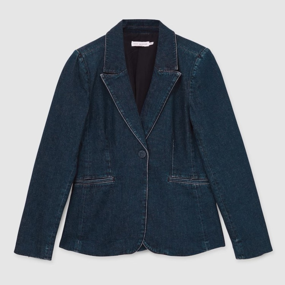 Good American DENIM SCULPTED BLAZER IN NAVY Size XS - Picture 2 of 8